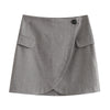 2022 Autumn Women Grey Two Buttons Loose Short Lapel Blazer Jacket + Mini Skirt Chic Set Casual Solid Color