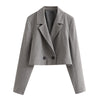 2022 Autumn Women Grey Two Buttons Loose Short Lapel Blazer Jacket + Mini Skirt Chic Set Casual Solid Color