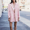 2022 Autumn Women Suits Pink Vintage Plaid Blazer Suits With Skirt Pleated Skirt Set Two Piece Set Women Skirt Outfit Streetwear