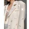 2022 Autumn and Winter Light Diamond Bow White Suit Set Temperament Female Senior Small Business Suit Coat Blazer Women