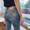 2022 Autumn and Winter Brand Blue Washed Embroidered Tight-fitting Denim Trousers Women's High Waist Stretch