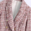 2023 Blazers For Women Clothing Peak Lapel Long Sleeve Checked Tweed Blazer Double Breasted Retro Elegant Office Blazers Jackets