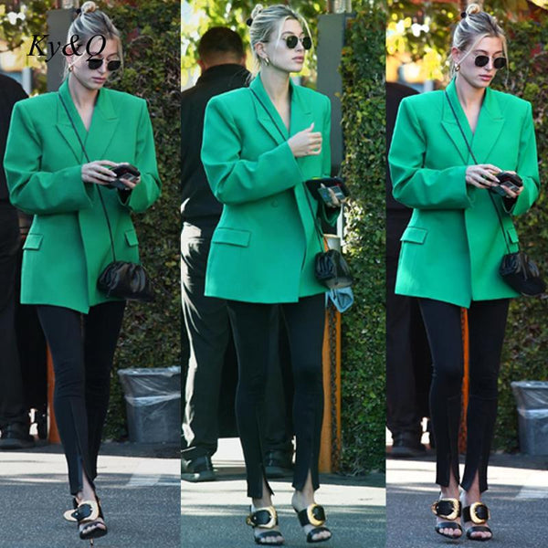 2022 Brand Week Street Photo Trend Chic Elegant Green Suit Coat  Leisure Versatile Women Blazer