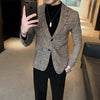 2022 Brand clothing Men's  business suit/Male slim fit plaid Leisure Blazers/Man plaid Jackets Plus size S-3XL