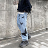 2022 Butterfly Print Jeans for Women Men Pants Loose Baggy Denim Pants Straight Trousers Goth Women Clothing Big Size