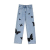 2022 Butterfly Print Jeans for Women Men Pants Loose Baggy Denim Pants Straight Trousers Goth Women Clothing Big Size