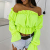 2023 Candy Color Off Shoulder Crop Tops women Summer dot print lantern sleeve shirts Lady Sexy Slash neck beach blouse