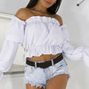 2023 Candy Color Off Shoulder Crop Tops women Summer dot print lantern sleeve shirts Lady Sexy Slash neck beach blouse