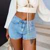 2022 Casaul Women Jeans Short Pants Bandage Ripped Pale Blue Skinny Streetwear Jeans Pants for Women Outfit Denim Shorts