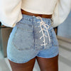 2022 Casaul Women Jeans Short Pants Bandage Ripped Pale Blue Skinny Streetwear Jeans Pants for Women Outfit Denim Shorts