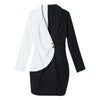 2022 Casual Spring Autumn Women Black White Spliced Dress Long Sleeve Button Office Lady Suit Work Formal Dress vestidos mujer