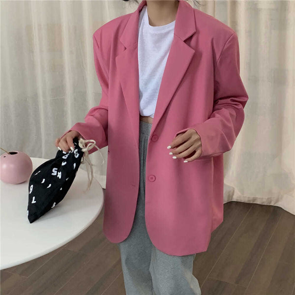 2023 Chic Loose Woman Blazer Spring Summer White Pink Green Black Jacket Female Oversized lined coats Outwear blezer women