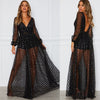 2022 Christmas Party Women Summer Long Party Dress Long Sleeve Sexy Mesh Tulle Gold Sequin Maxi Dress Vestidos De Mujer