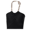 2022 Cotton Chains Patchwork Halter Crop Tops Summer Women Fashion Streetwear Outfits Y2K Tees