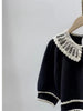 2022 Early Autumn Doll Collar Hollow Knit Short-sleeved Black Dress Women Mini Dress