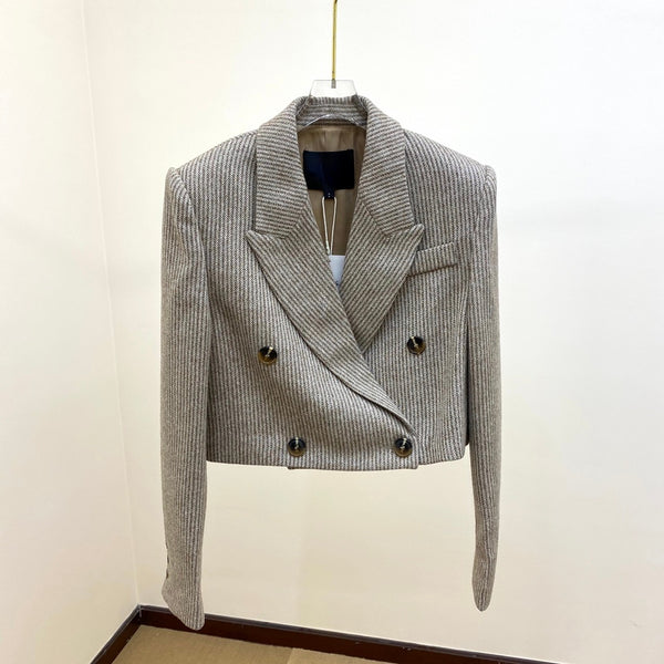 2023 Early Autumn Vertical Pattern Wool Short Suit Jacket Blazer Women