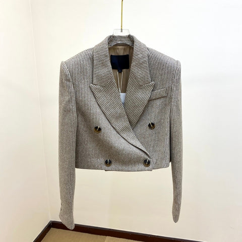 2023 Early Autumn Vertical Pattern Wool Short Suit Jacket Blazer Women