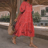 2022 Elegant Casual Summer Beach Style Vintage Women Dress O-Neck A-LINE Plaid Floral Print Puff Sleeve Mid-Calf Party Dress