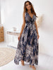 2022 Elegant Floral Print Chiffon Long Dress Women Summer Sexy Deep V-neck Split Party Dress Lady Sleeveless Maxi Beach Dresses