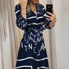 2022 Elegant Irregular Maxi Dress Women 2022 Spring Long Sleeve V Neck Office Lady Letters Print Tie Waist Long Dress