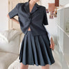 2022 Ensembles Femme Summer Korean College Style Simple Short Sleeve Blazer+Pleated Mini Skirts 2 Piece Sets Womens Outfits