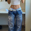 2022 Europe and the United States low-waist love print thin loose Y2K jeans women retro hip-hop sexy wide-leg trousers