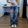 2022 Europe and the United States low-waist love print thin loose Y2K jeans women retro hip-hop sexy wide-leg trousers