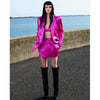 2022 Fall Casual Long Sleeve Fuchsia Blazers Bras & Mini Skirts Vintage High Street Women 3 Pieces Skirt Set Ropa Mujer HB8571