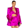 2023 Fall Fuchsia Femme Casual Long Sleeve Blazers Bras &amp; Mini Skirt Vintage Satin High Street Women 3 Pieces Skirt Set HB8571