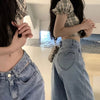 2022 Fall Ripped Harajuku Jeans Women'S Streetwear Casual Loose Straight High Waist Mother Denim Oversized