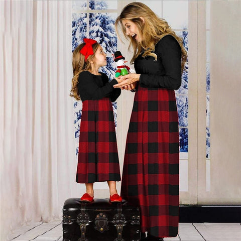 2022 Family Matching Clothes Patchwork Autum Long Sleeve Maxi Dress Women Mother Girl Daughter Flower Grid Dresses Mom And Me