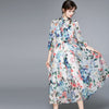 2022 Autumn Chiffon Vacation Flower Dress Women's Bow Collar Lantern Sleeve Floral Print Party Long Female Robe Vestidos