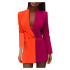 2022 Colorblock Patchwork Blazer Women Long Sleeve V Neck Suit Dress Spring Autumn Button Woman's Coat Костюм Женский