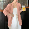 2022 Cotton Linen Coat Womens Autumn Blazer ZANZEA Solid Long Sleeve Cardigans OL Casual Loose Elegant Outwear