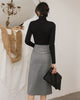 2022 Elegant Female Long Sleeve Black Blouse Skirt Outfit Two Piece Set Women Clothing Office Suit