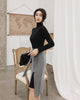 2022 Elegant Female Long Sleeve Black Blouse Skirt Outfit Two Piece Set Women Clothing Office Suit