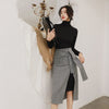 2022 Elegant Female Long Sleeve Black Blouse Skirt Outfit Two Piece Set Women Clothing Office Suit