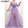 2023 Floral Long Sleeve Women Autumn Long Party Dress  Sexy Mesh Tulle Purple Maxi Dress Vestidos De Mujer
