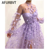 2023 Floral Long Sleeve Women Autumn Long Party Dress  Sexy Mesh Tulle Purple Maxi Dress Vestidos De Mujer