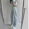 2022 Women's Straight Jeans High Waist Casual Thin Slim Wide Leg Trousers Loose Retro Floor Pants