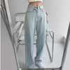 2022 Women's Straight Jeans High Waist Casual Thin Slim Wide Leg Trousers Loose Retro Floor Pants