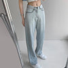 2022 Women's Straight Jeans High Waist Casual Thin Slim Wide Leg Trousers Loose Retro Floor Pants