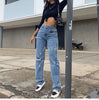 2022 Rippde Jeans Women High Waist Straight Denim Mom Pants Baggy Jeans Women Washed Blue Casual Female Cotton Pants New