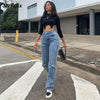 2022 Rippde Jeans Women High Waist Straight Denim Mom Pants Baggy Jeans Women Washed Blue Casual Female Cotton Pants New