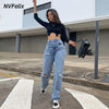2022 Rippde Jeans Women High Waist Straight Denim Mom Pants Baggy Jeans Women Washed Blue Casual Female Cotton Pants New