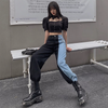 2022 Side Covered Button Slit Wide Leg Denim Pants Women Loose Casual Streetwear Color Block Patchwork Vogue Trousers