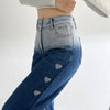 2022 Woman Jeans Casual High Waist Wide Leg Denim Heart Blue Pants Streetwear Vintage Quality Harajuku Straight Pants