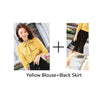 2022 Women 2 Pieces Formal Professional Suit with Skirt and Blouse Tops with Bow Tie Female Office Ladies Shirt Suits