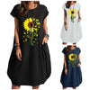 2022  Women Summer Vest Dress Casual O-Neck Print Dress Short Sleeve Loose Pocket Loose Dress Daily Streetwear Vestidos