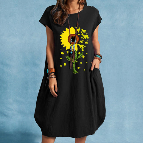 2022  Women Summer Vest Dress Casual O-Neck Print Dress Short Sleeve Loose Pocket Loose Dress Daily Streetwear Vestidos